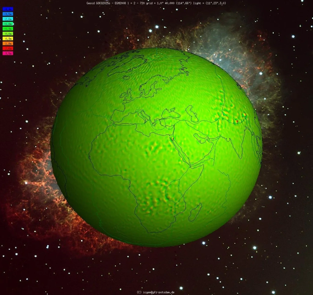 Difference between the GOCO2025s and EGM2008 geoids