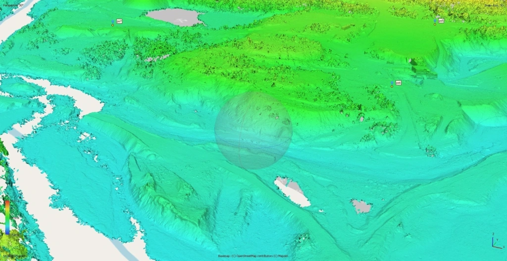 Elevation model of the site with check points