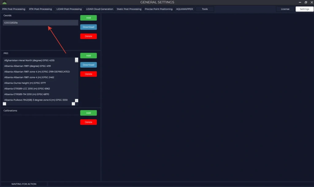 Display of the selected geoid in the corresponding window