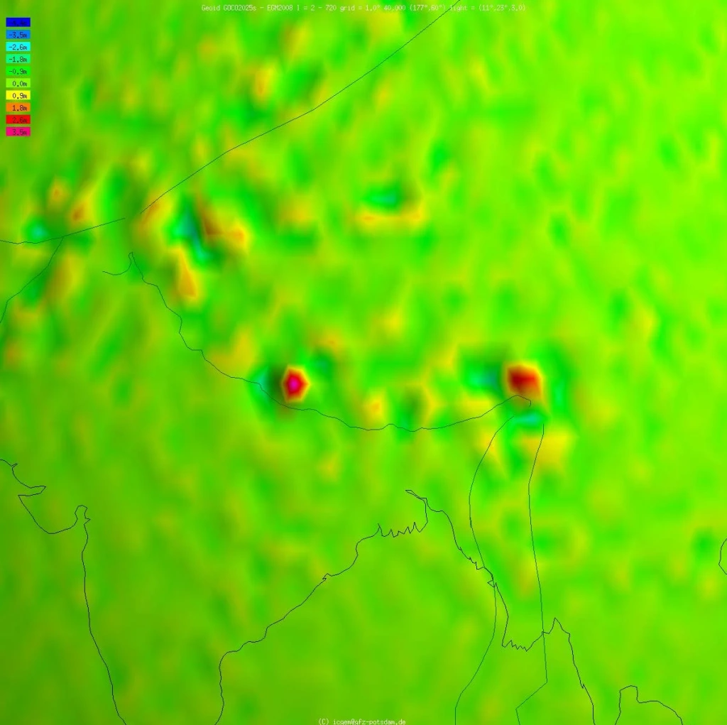 Area of maximum discrepancies (the Himalayas and neighbouring regions)