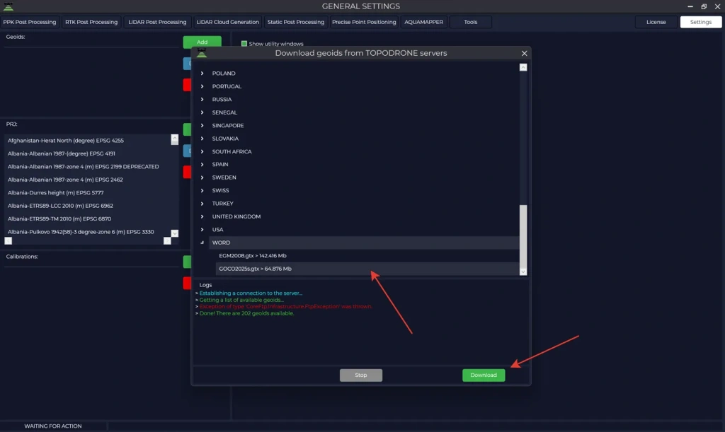 Selecting the GOCO2025s geoid from the library